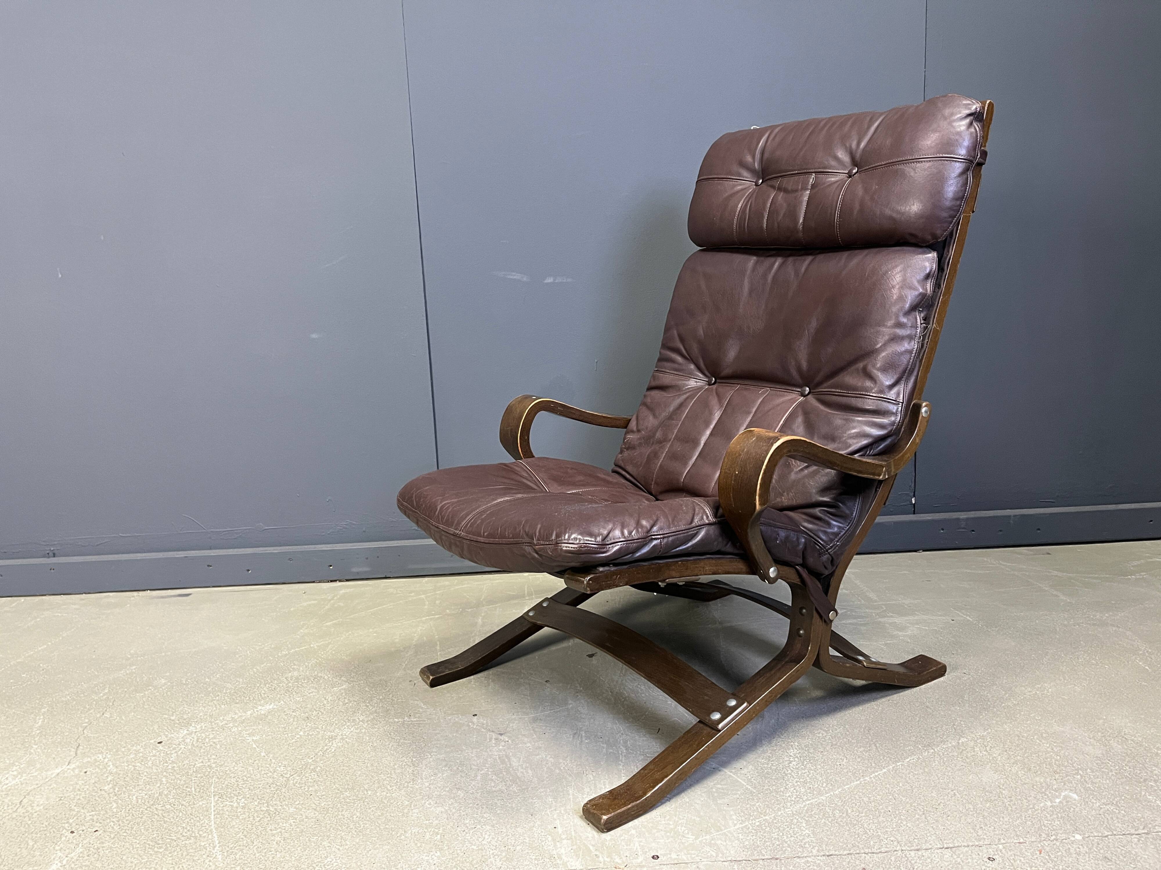 Vintage Scandinavian leather and bentwood armchair, 1970s