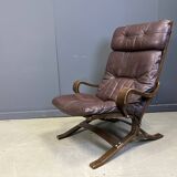 Vintage Scandinavian leather and bentwood armchair, 1970s