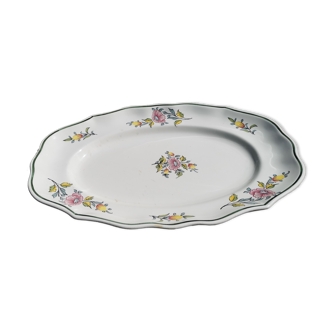 Plat demi porcelaine de Lunéville, Keller et Guérin, décor floral.