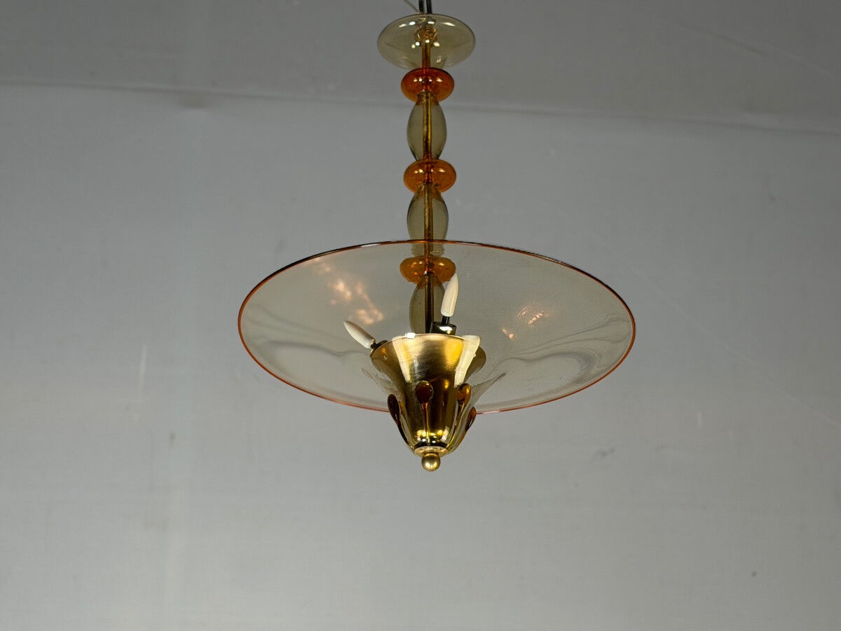 Venetian lustre in gilded and orange Murano glass, circa 1920.