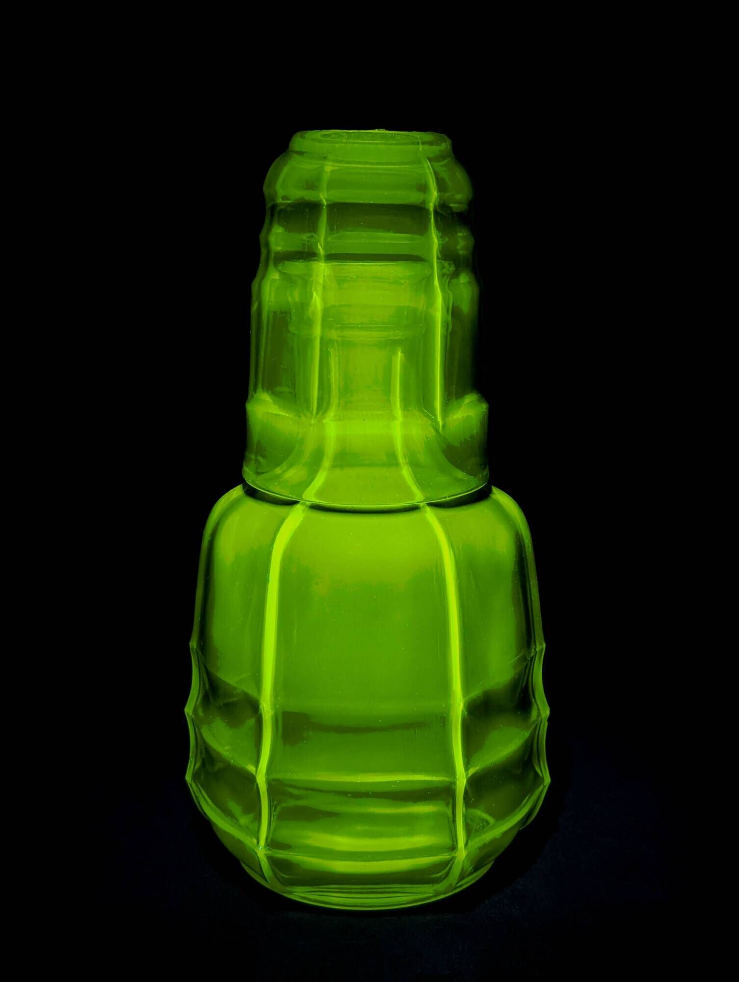 Vintage Czechoslovak Green Glass Carafe with Matching Tumbler