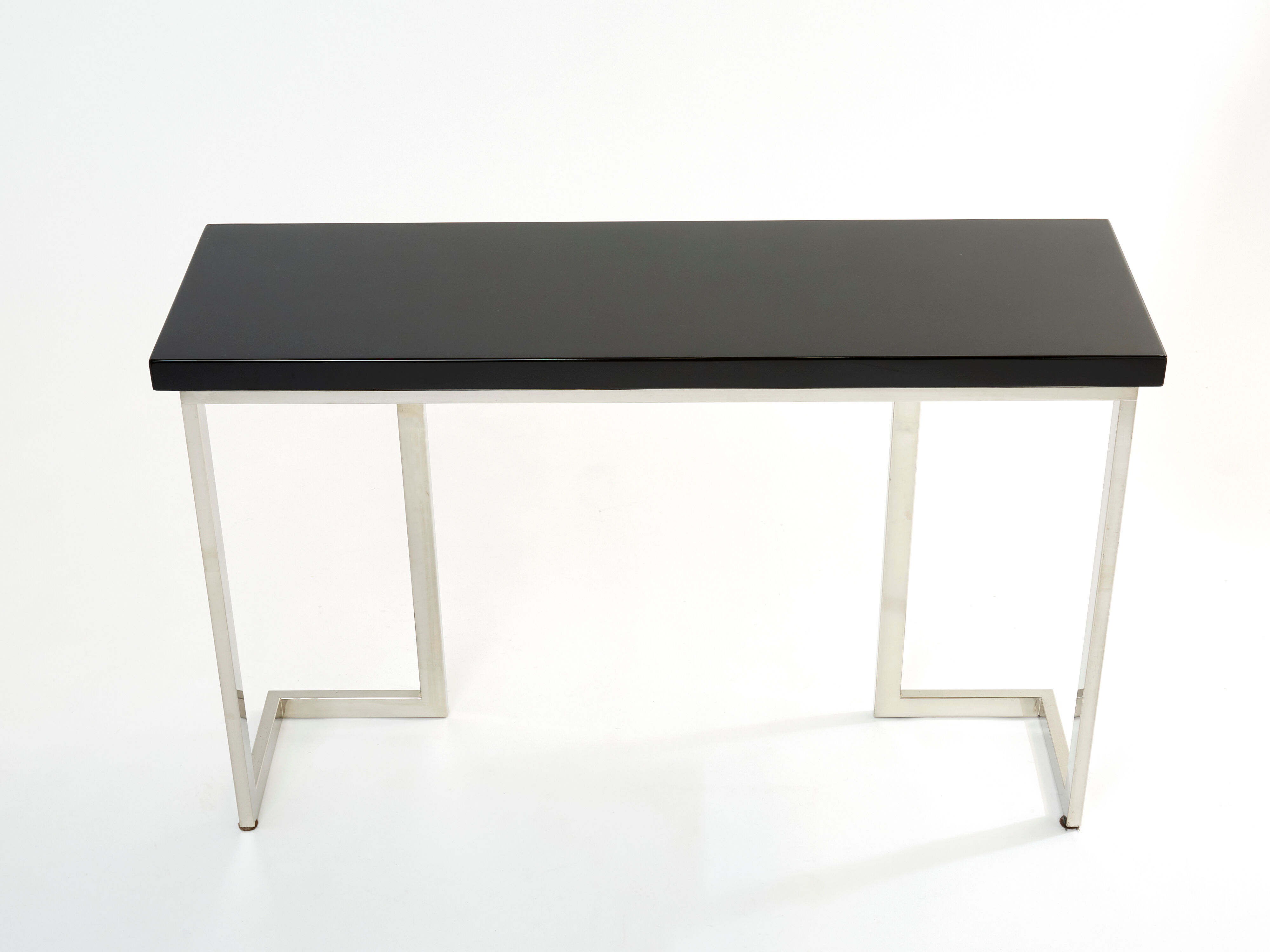 Console laquée noire et chrome Guy Lefevre pour Maison Jansen 1970
