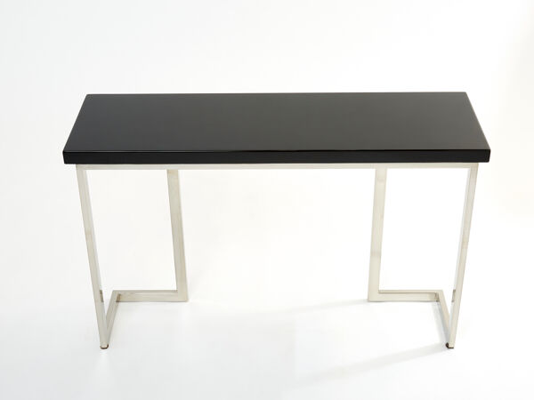 Console laquée noire et chrome Guy Lefevre pour Maison Jansen 1970