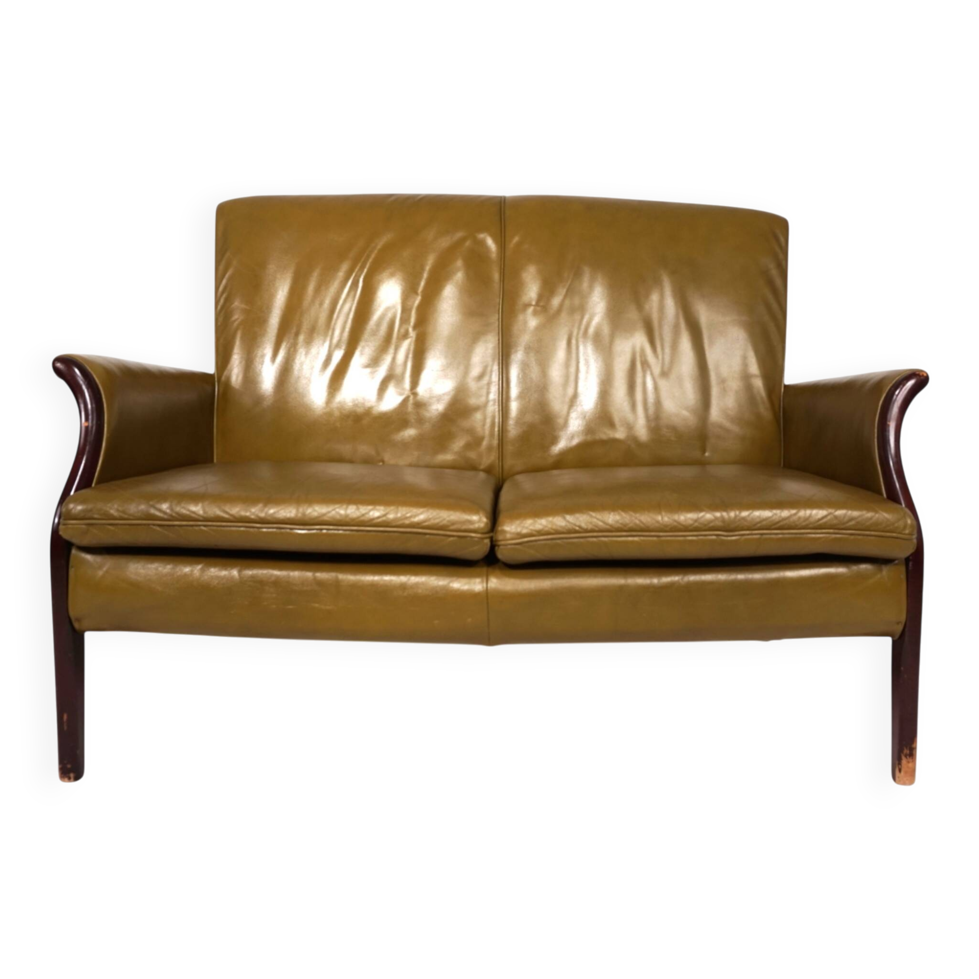 Two-seater green foam leather sofa Froxfield by Parker Knoll, 1960.
