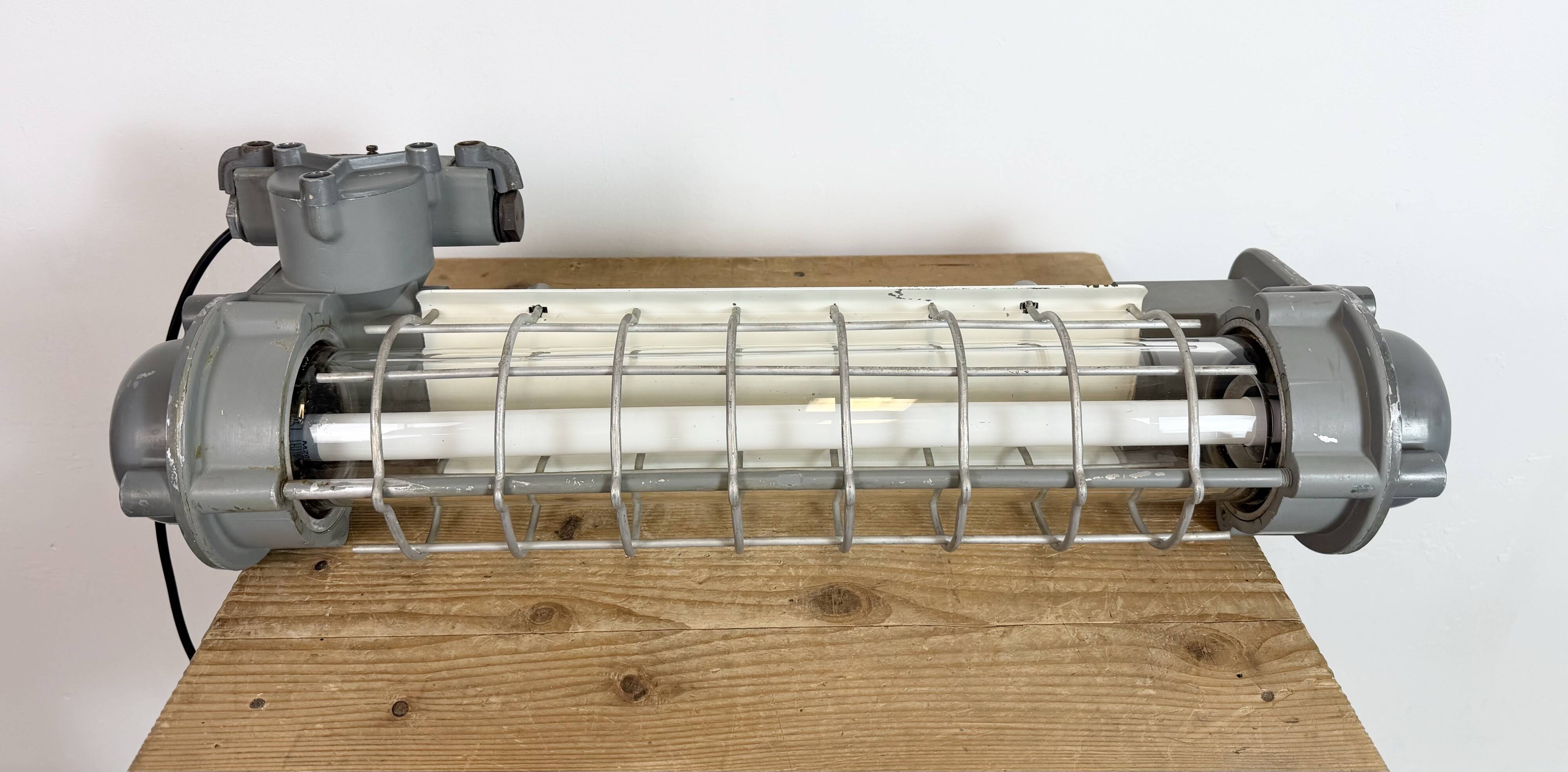 Grey Industrial Hanging Tube Light from Elektrosvit, 1970s