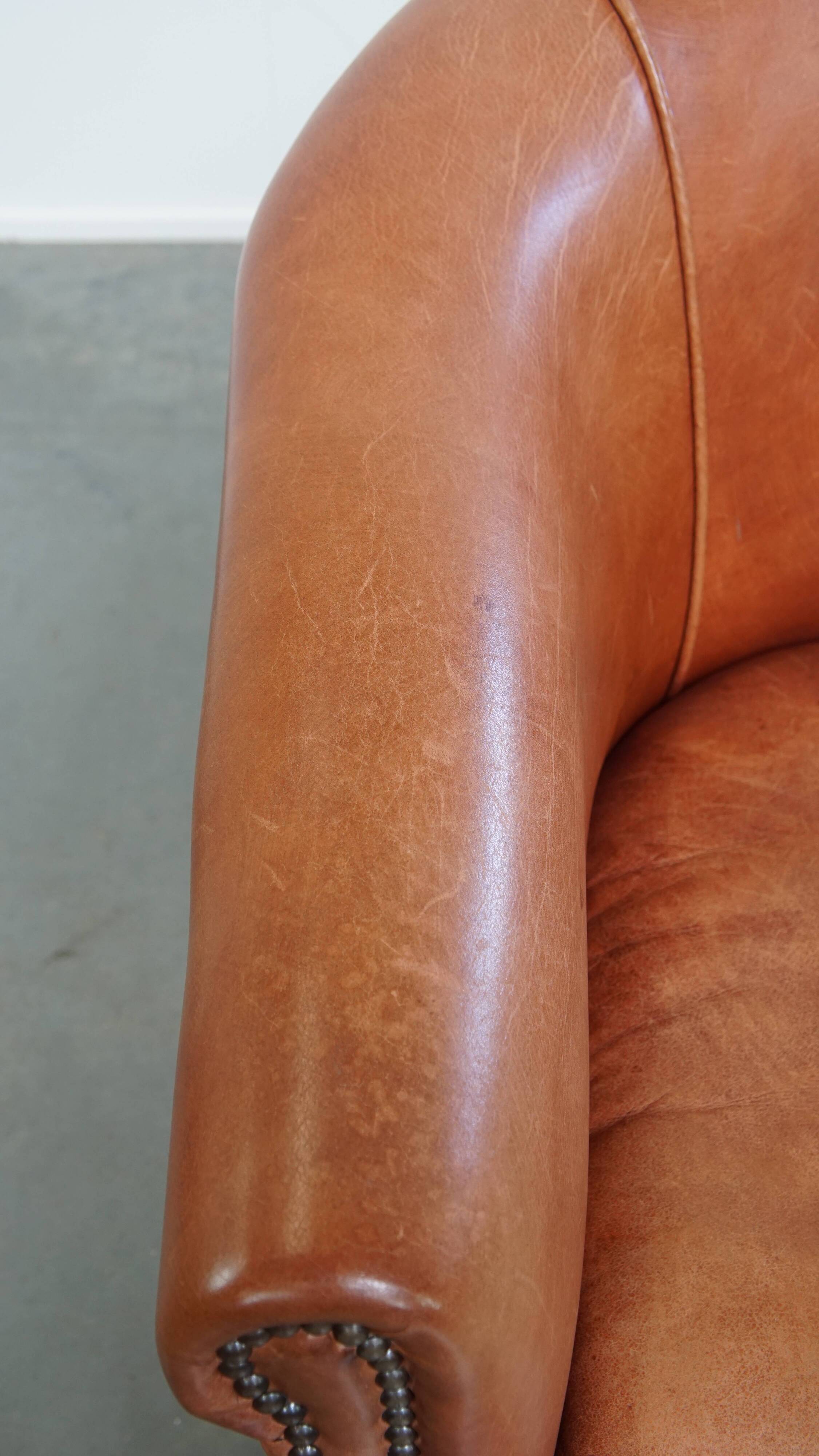 Cowhide Leather English-Style Club Chair in Light Cognac Color