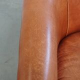 Cowhide Leather English-Style Club Chair in Light Cognac Color