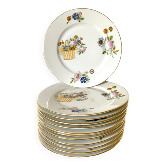 12 Assiettes à dessert en porcelaine de Limoges