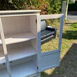 Small ecru, glass and wooden cabinet, excellent condition