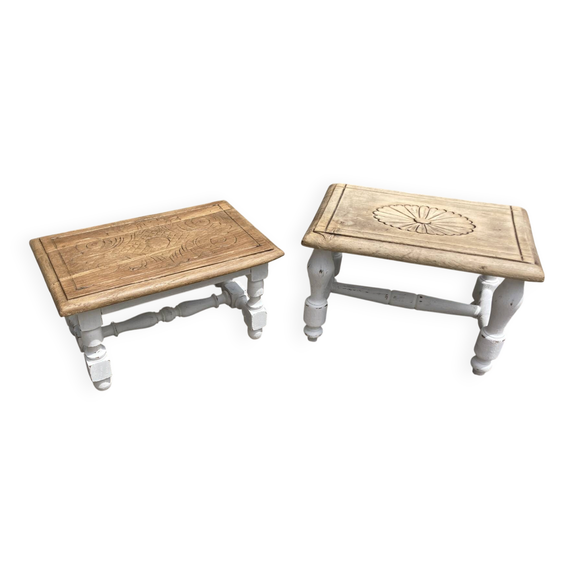 Lot de 2 petits tabourets relookes maison de campagne