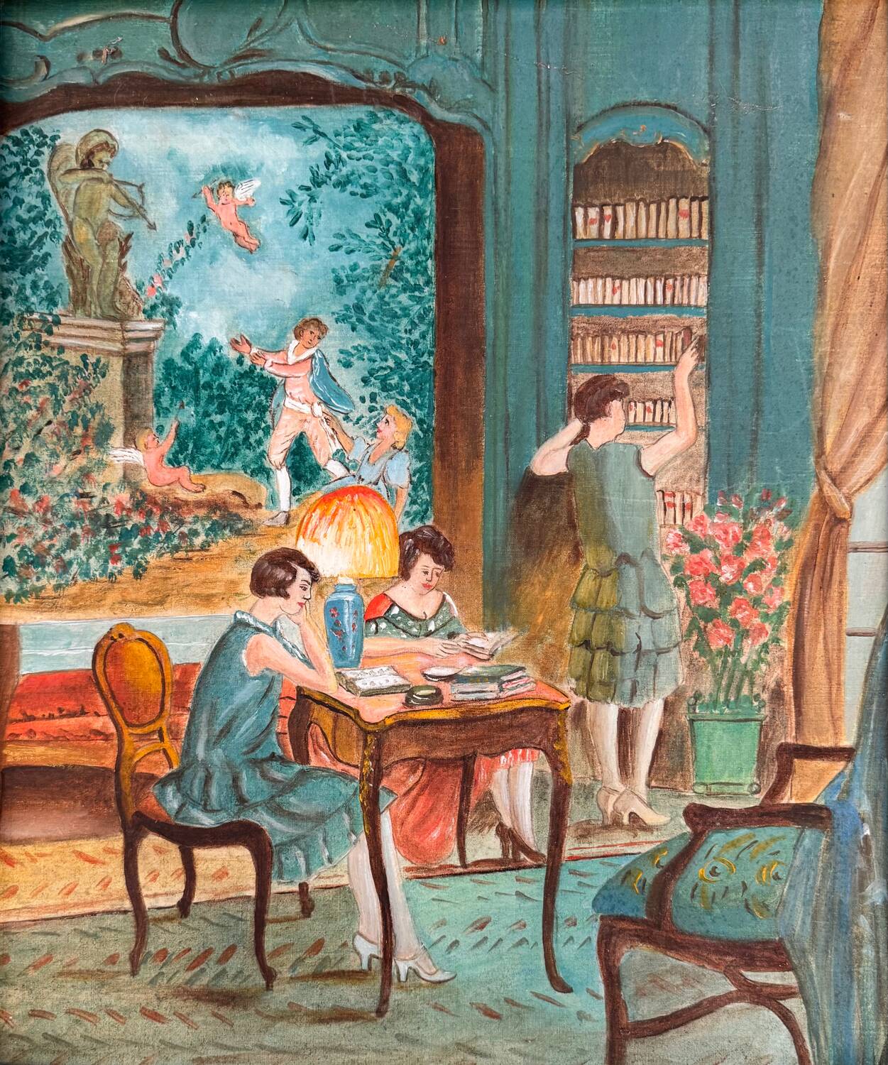 Tableau ancien scène d’intérieur