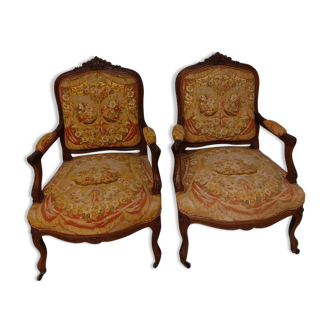Pair of walnut armchairs