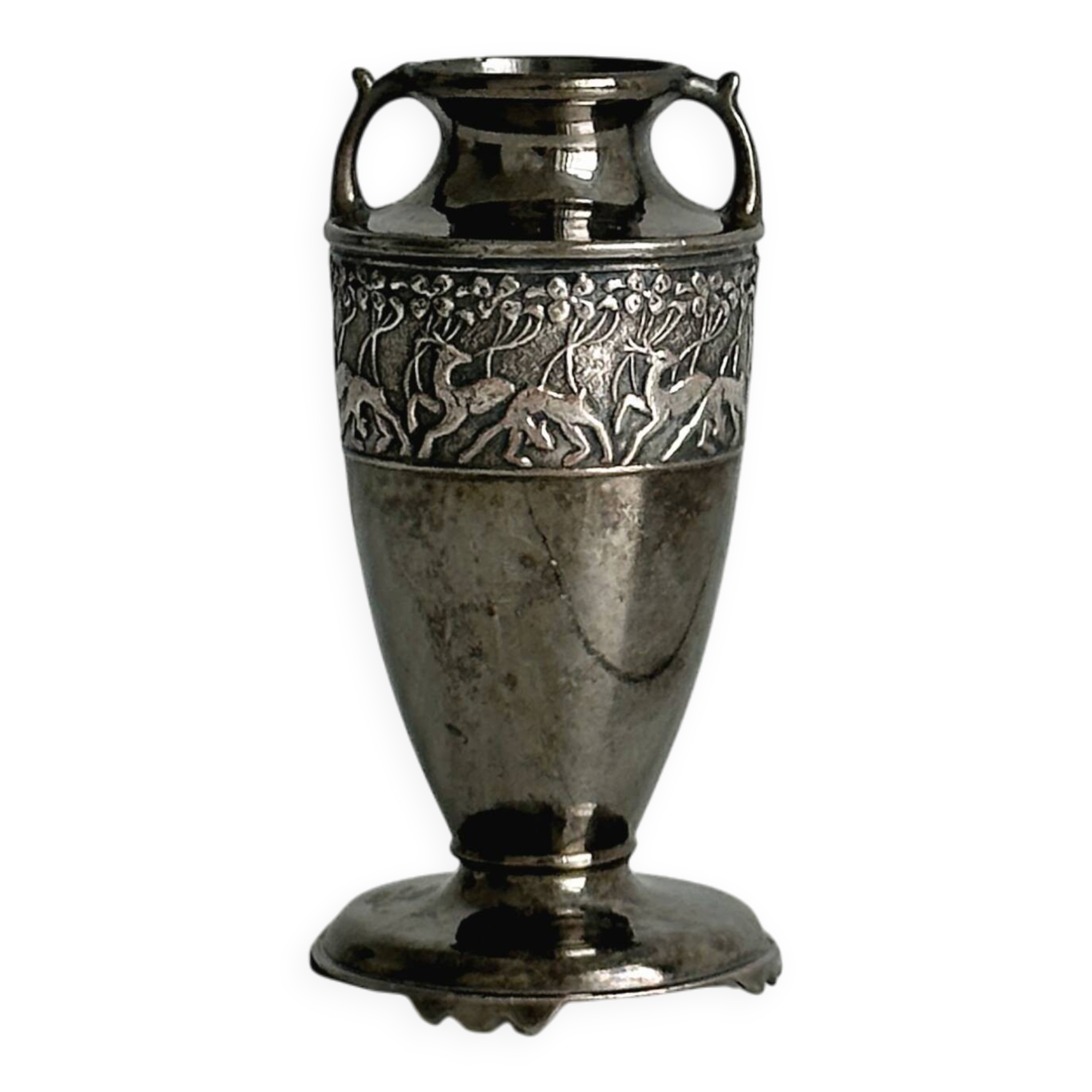 Small silver-plated metal amphora vase antique