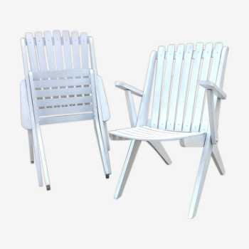 Pair of wooden folding chairs