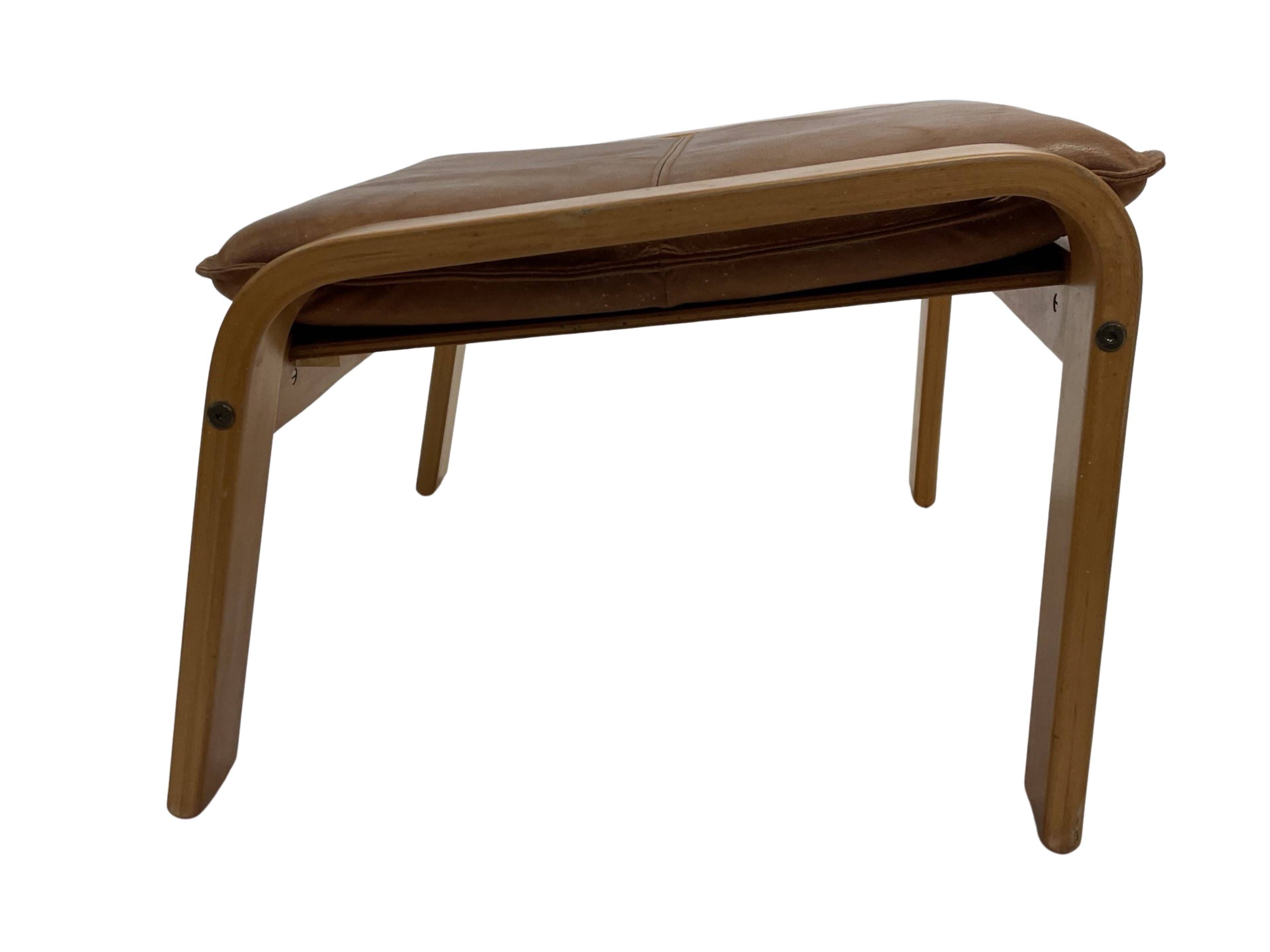 Vintage IKEA Poang Tan Leather Cantilever  Footstool Ottoman Design
