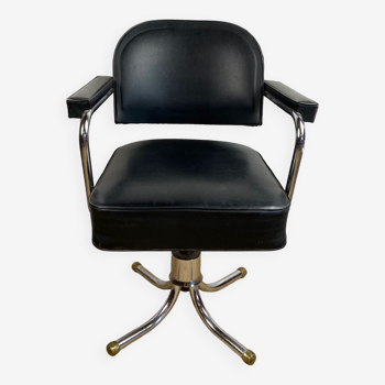 Office chair tilting recliner style Roneo imitation leather skai black chrome vintage 1950