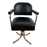 Office chair tilting recliner style Roneo imitation leather skai black chrome vintage 1950