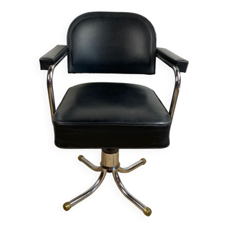 Office chair tilting recliner style Roneo imitation leather skai black chrome vintage 1950