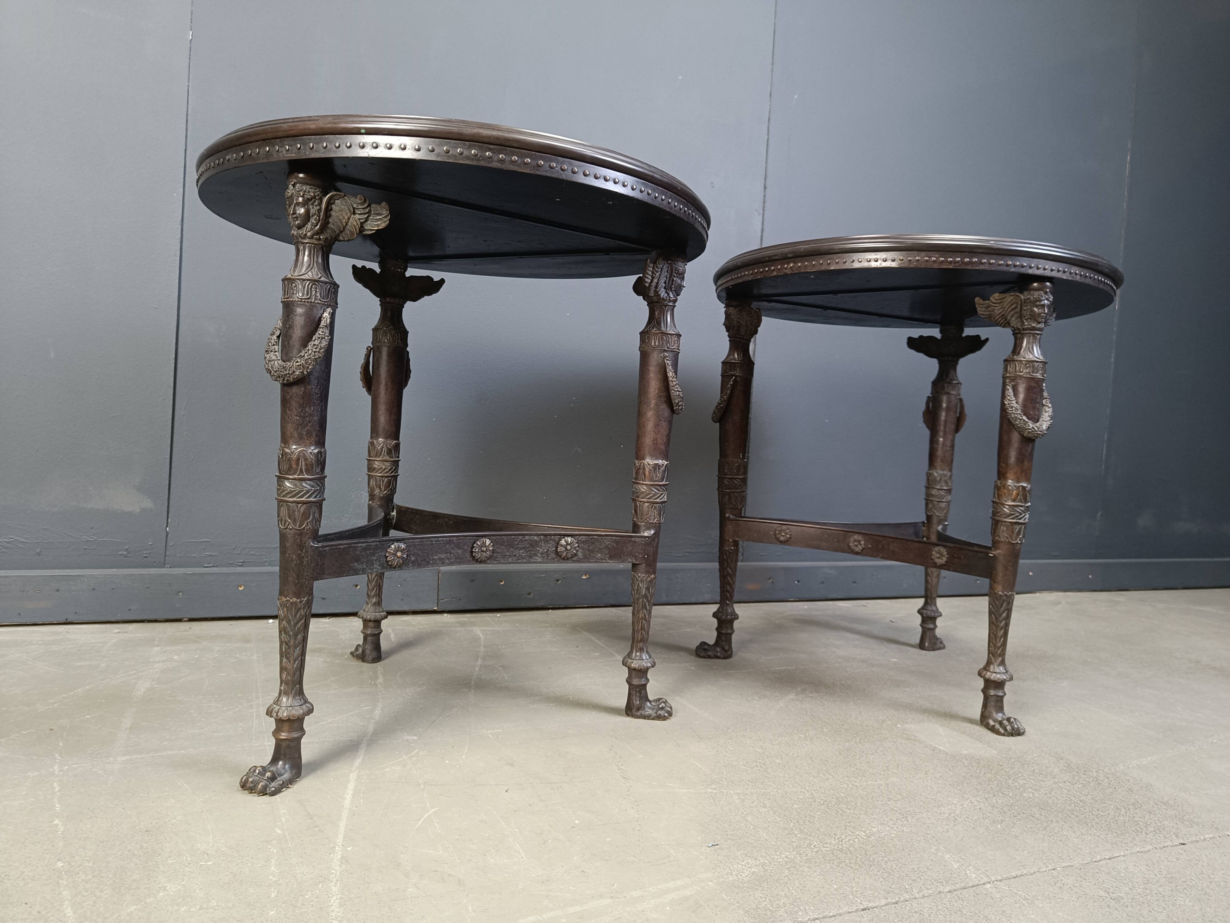 French Empire style marble and bronze side tables, 1950s