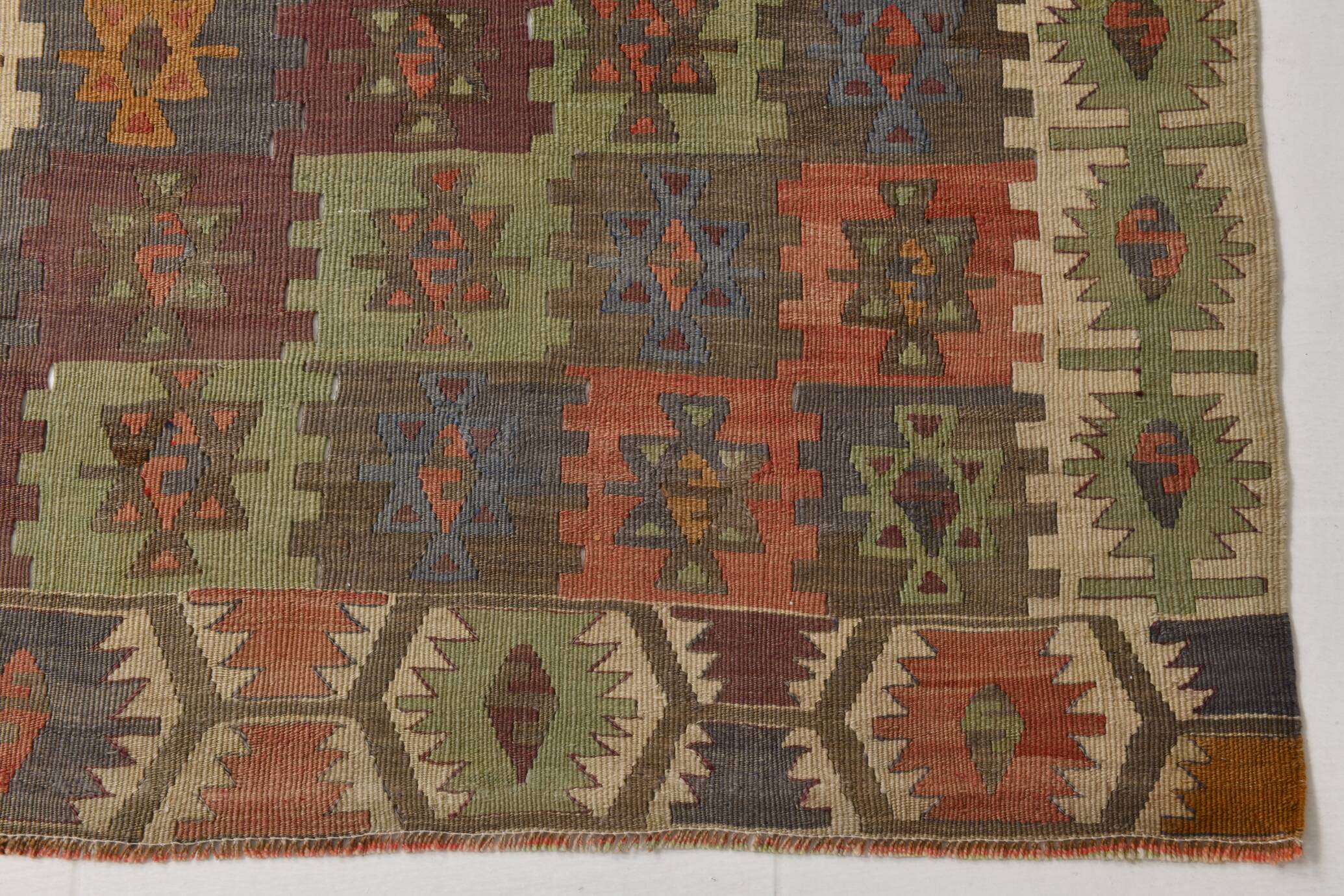 6x13 Rare Size Kilim Rug, Rugged Rug, 180x385Cm Antique Kilim Carpet