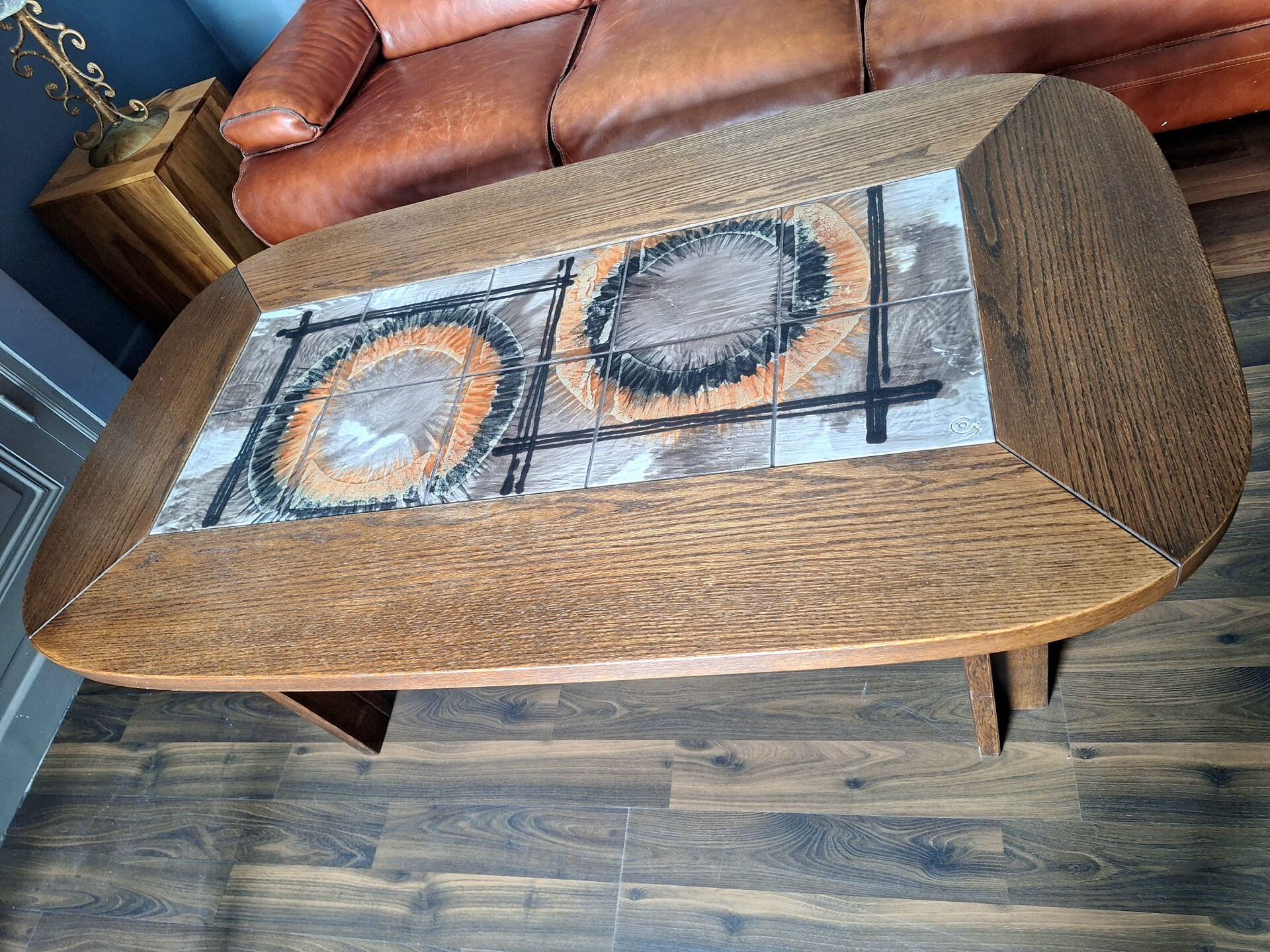 Vintage coffee table Trioh Møbelfabrik Denmark, ceramic by Ox-Art