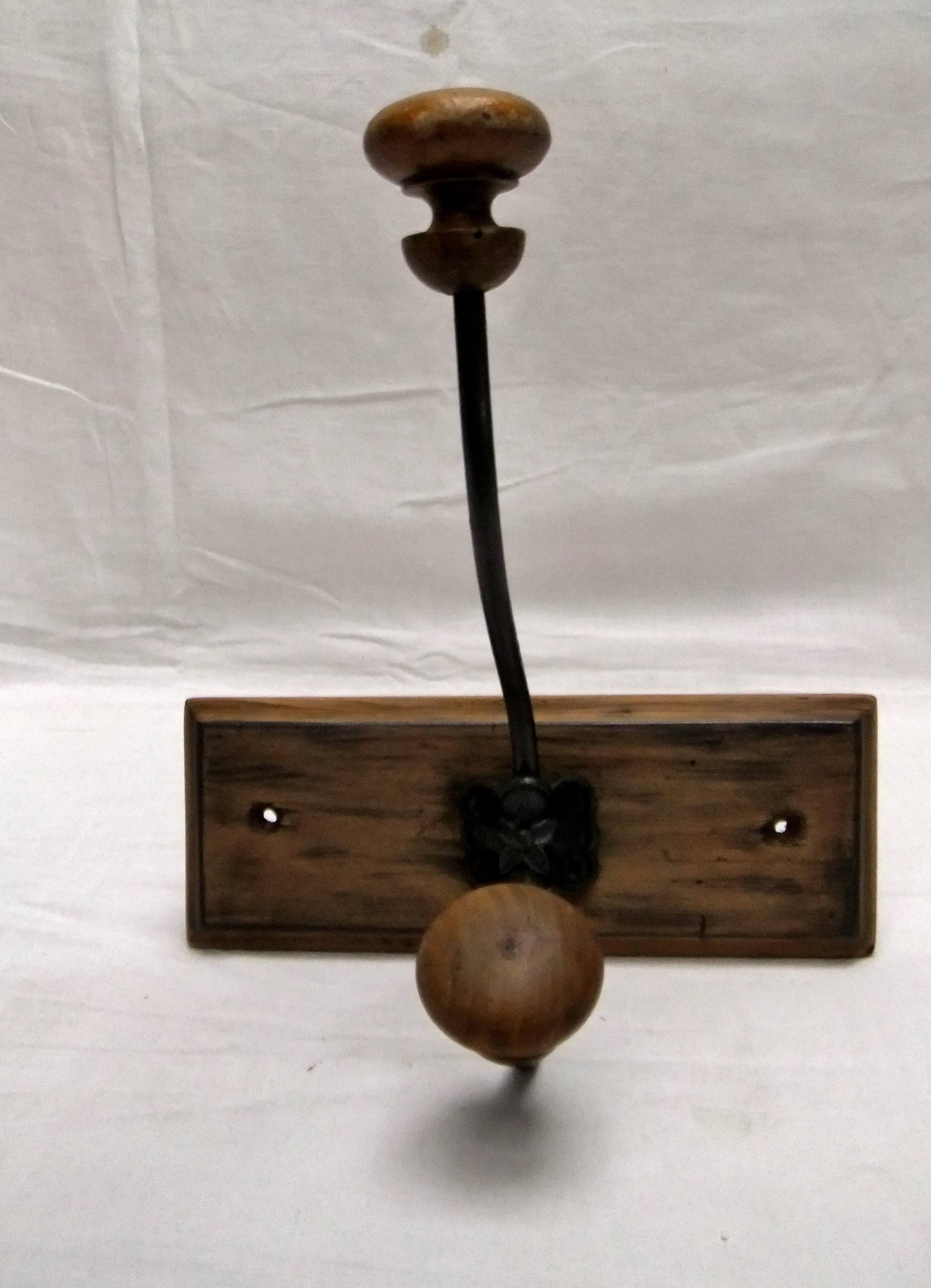 Wall coat rack hook wrought iron wood