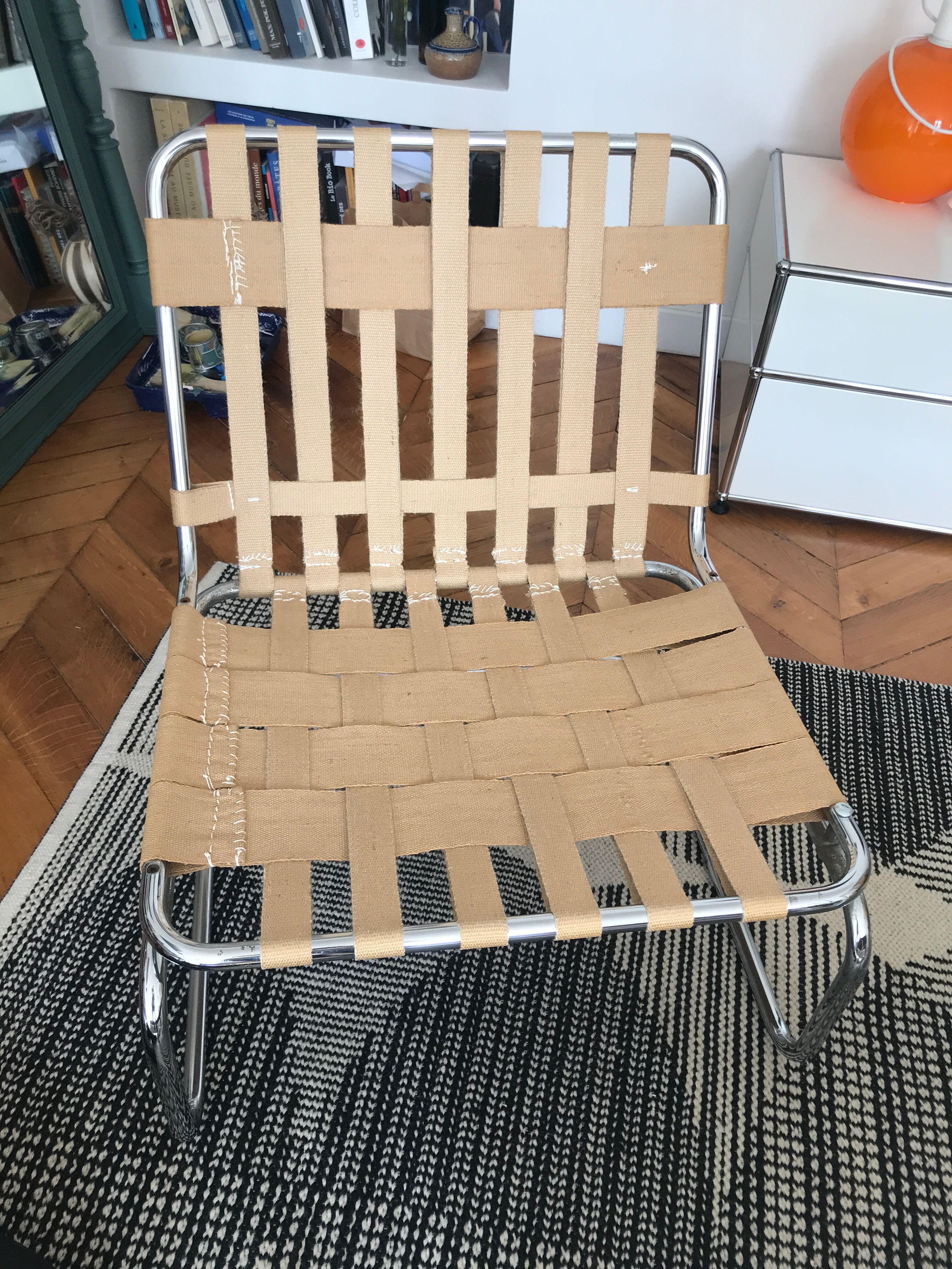 Chrome and leatherette armchair