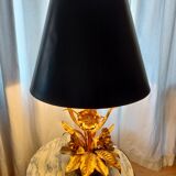 Large lamp, bouquet of vintage anemone flowers, gold metal, Hans Kogl