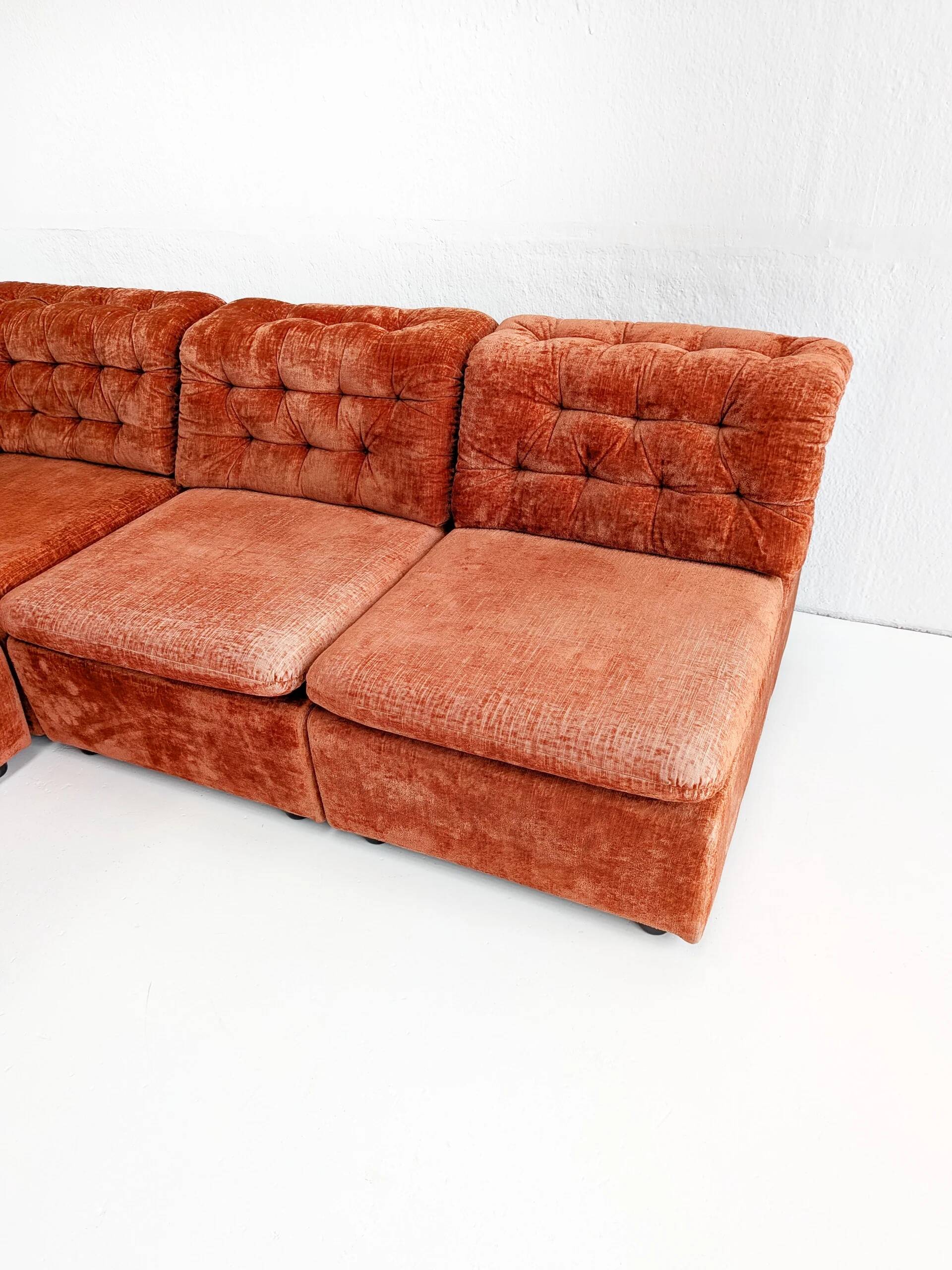 Modular sofa in orange velvet from the 1970s