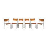 Series of 6 vintage industrial school chairs stackable 1950 thermophorized seating