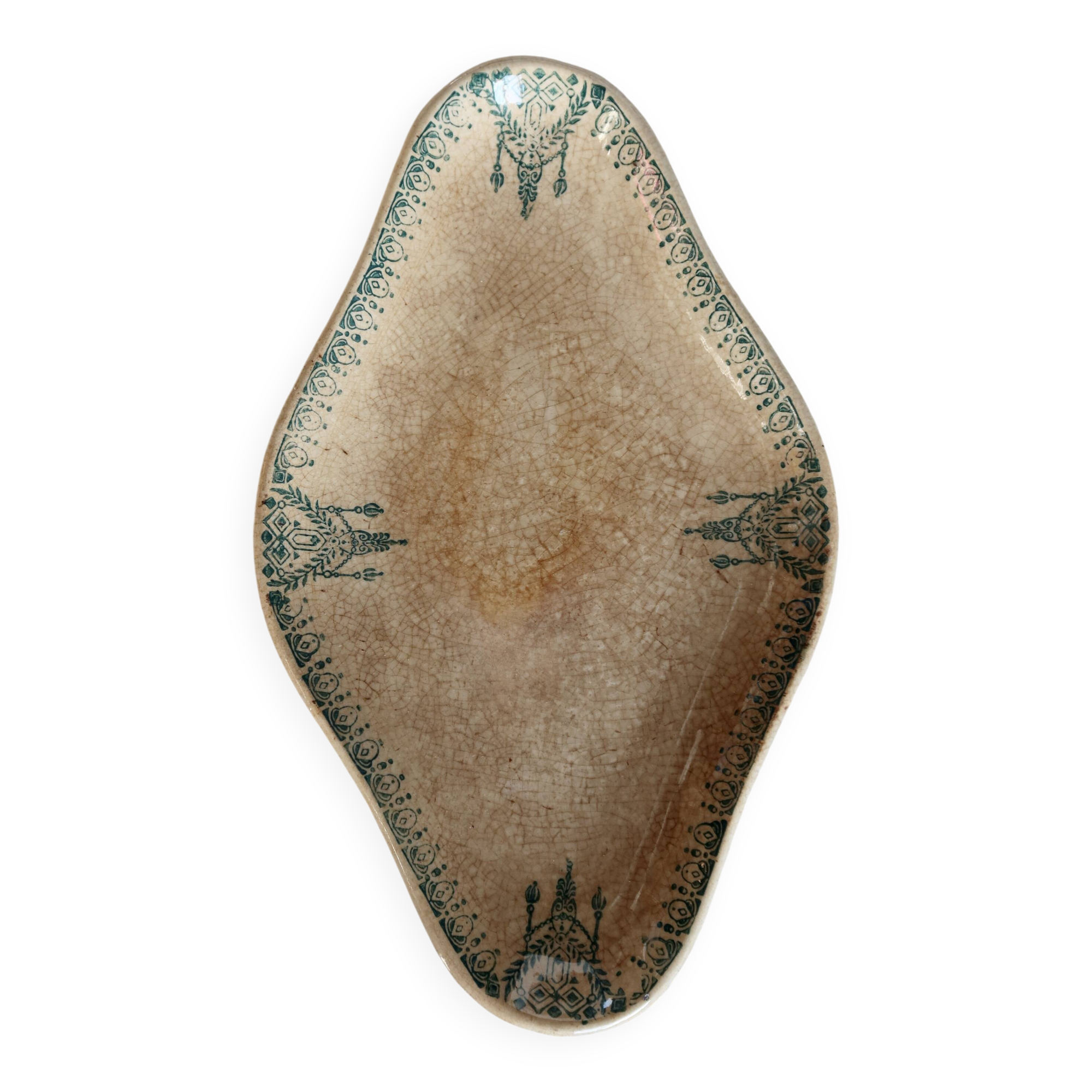Ravier ancien terre de fer patine – Décor frise vert