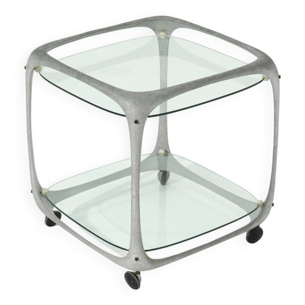 Desserte cubique italienne en fonte d'aluminium par Lorenzo Burchiellaro, années 1970