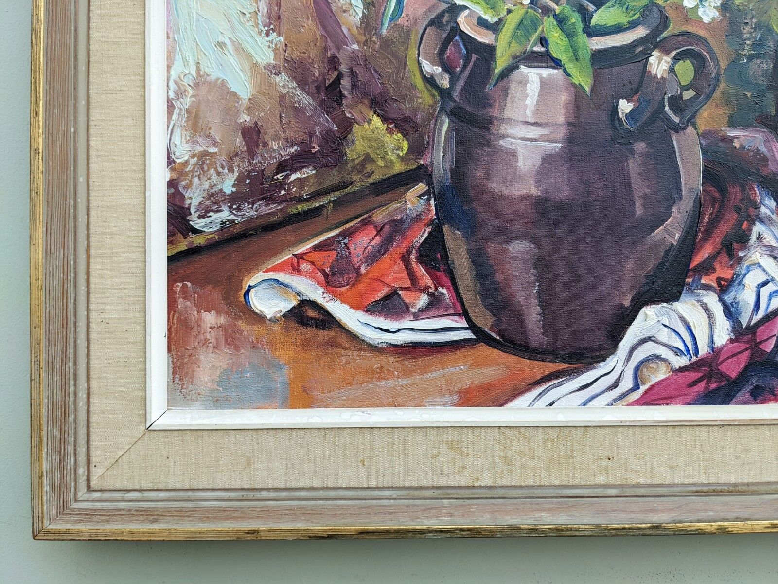 Mid 20th Century "Flower Jar" Swedish Modernist Still Life Oil Painting, Framed