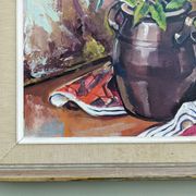 Mid 20th Century "Flower Jar" Swedish Modernist Still Life Oil Painting, Framed