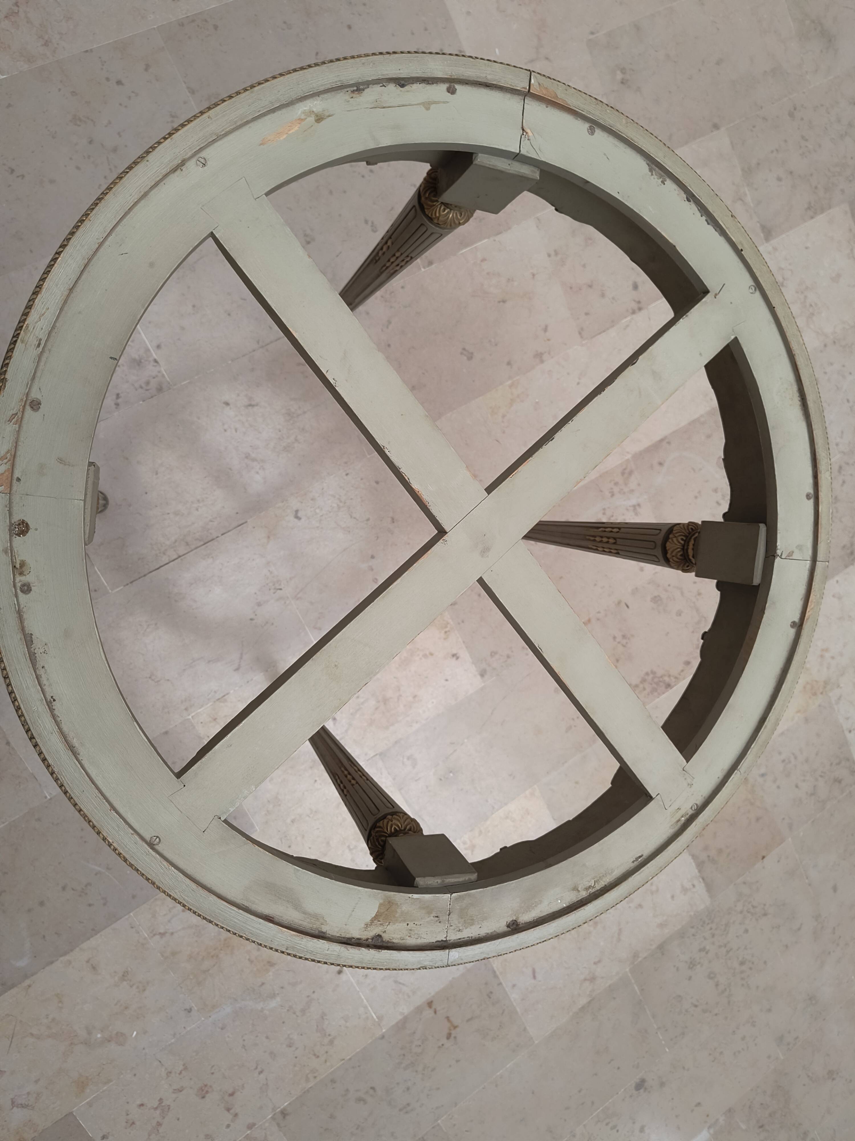Louis XVI table with carved wood and Carrara marble.