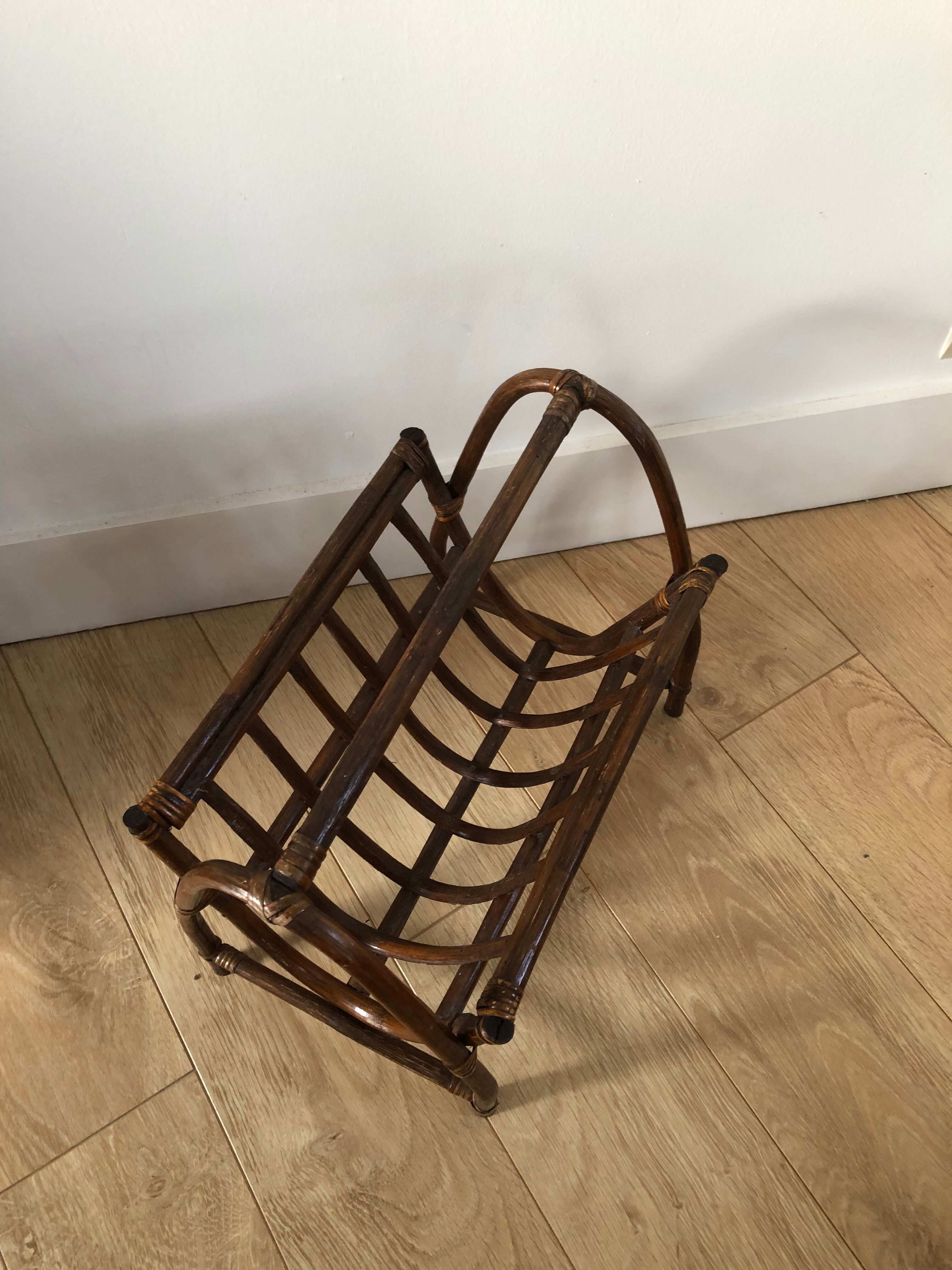 Vintage rattan magazine holder