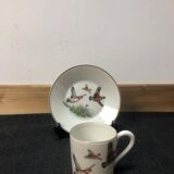 Porcelain de Paris Espresso Cup & Saucer Set: Bird Motif, Gilded, 1950s