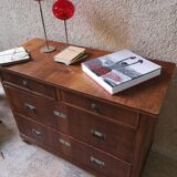 Old wooden chest of drawers plus veneer