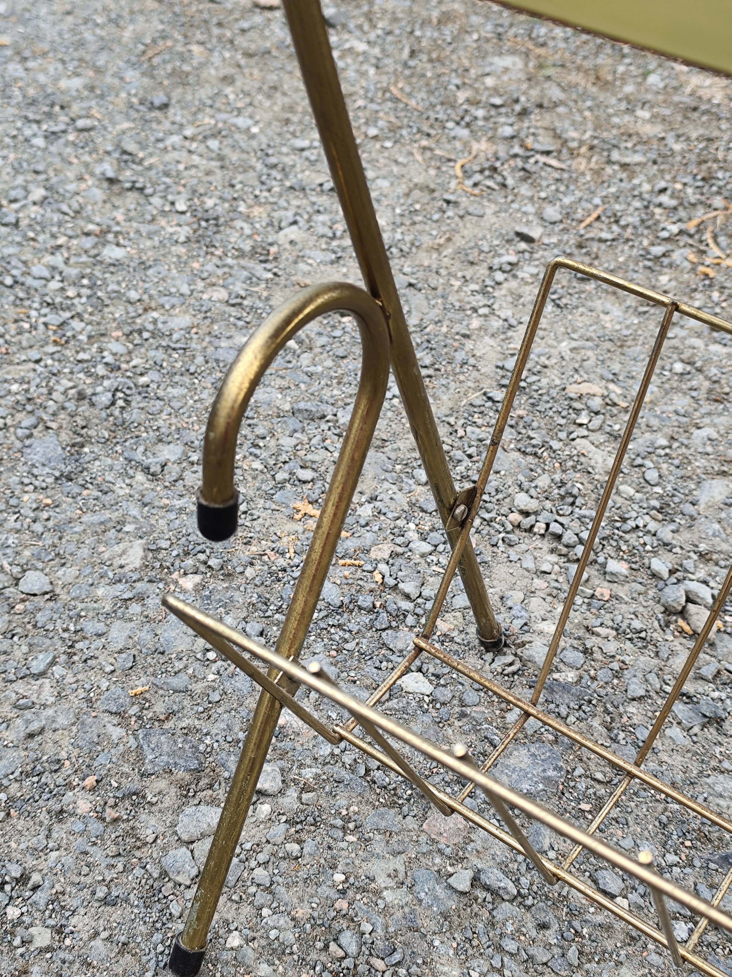 Magazine and document rack, Formica, chrome, gold finish