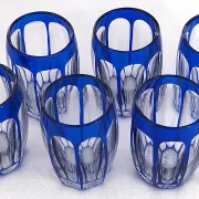 Saint Louis, 6 liqueur glasses, double blue crystal, excellent condition, Art Deco.