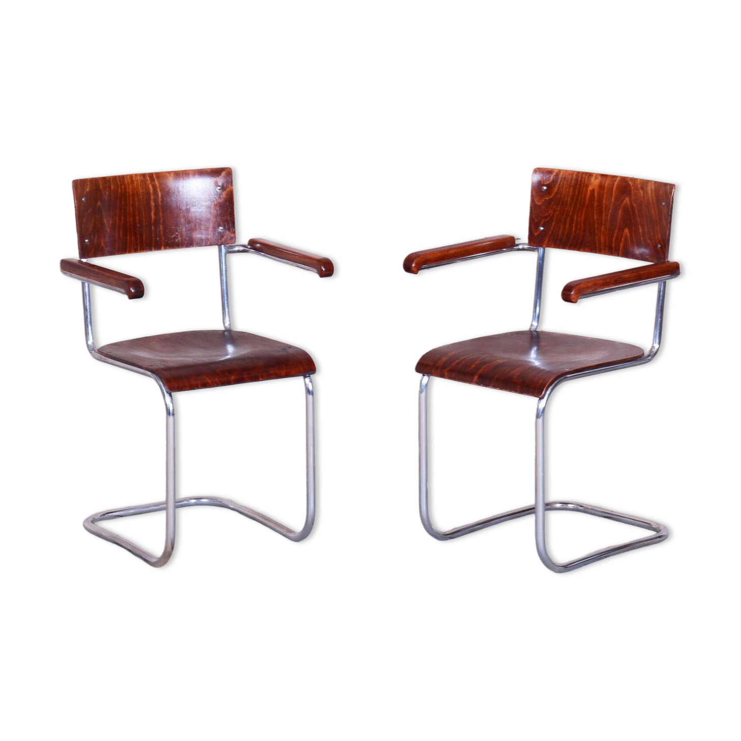 Set of Vintage Bauhaus Chairs in Chrome and Plywood by Mart Stam, 1930s