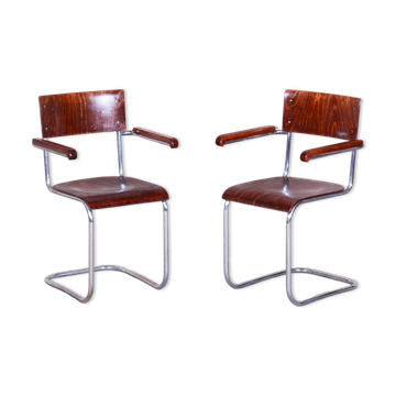 Paire de chaises Bauhaus vintage en chrome et contreplaqué par Mart Stam, années 1930