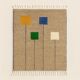 Beige Berber rug, wool, modern square patterns.