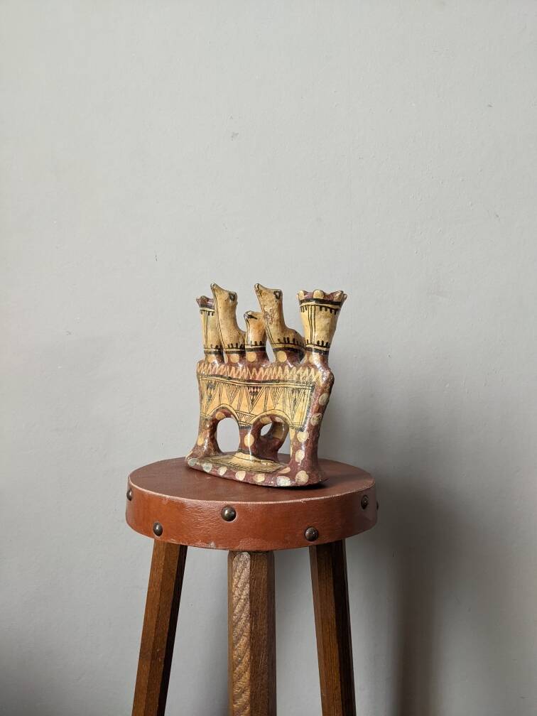 Kabyle candle holder terracotta pottery handcrafted ethnic tribal decoration