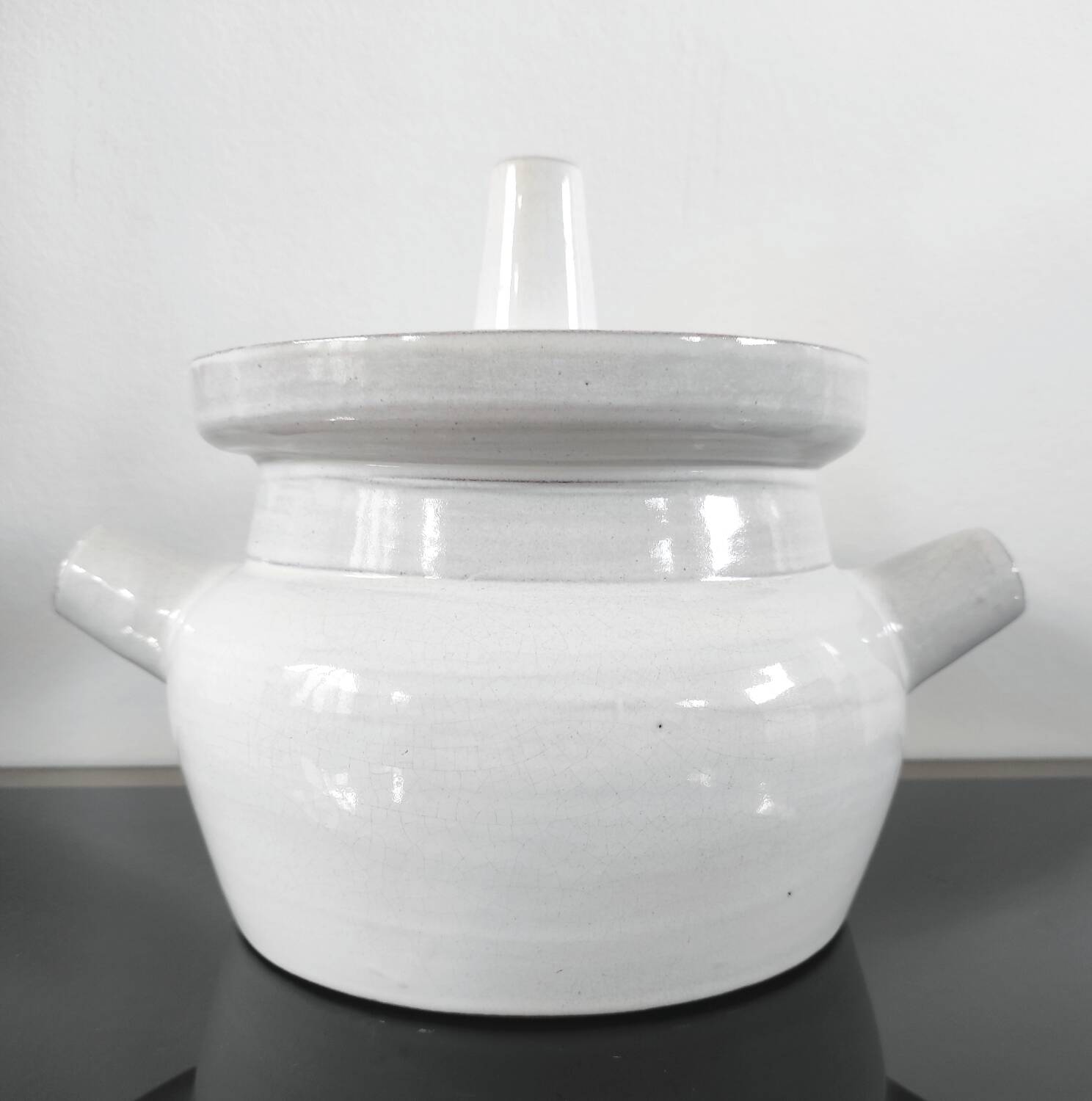 Vintage White Glazed Stoneware Steamer / Tea Infuser – Signed Louveau
