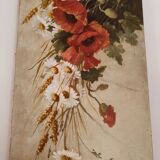 Oil painting on canvas "Country spray with poppies" 1910 signed