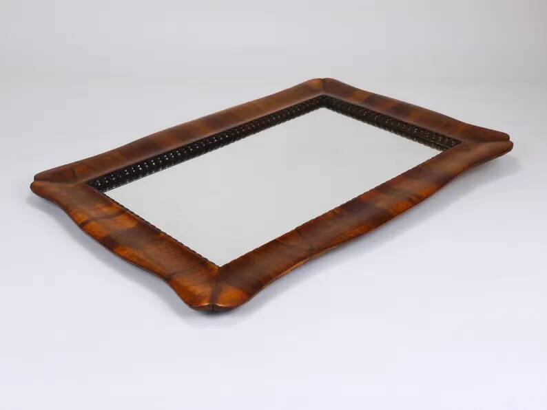 Square Biedermeier Carved & Scalloped Walnut Wall Mirror, Vienna, ca. 1850