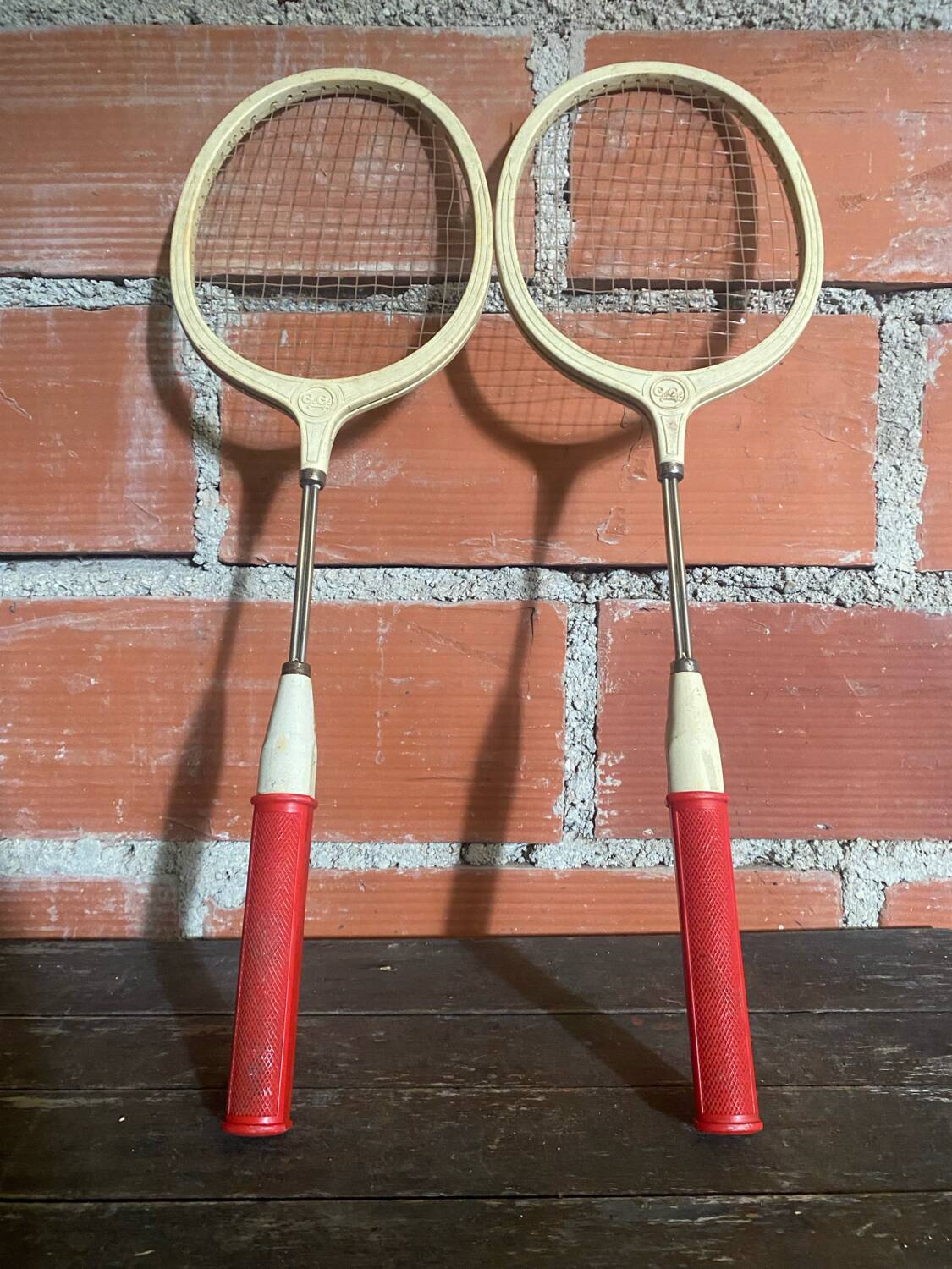 Vintage Badminton Racket Pair GEGE Plastic + Metal Child 70's #