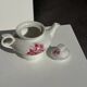 Complete porcelain teapot and warmer with pink floral decoration H18