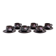 Six cups and saucers Vallauris glazed ceramic in brown and old pink.